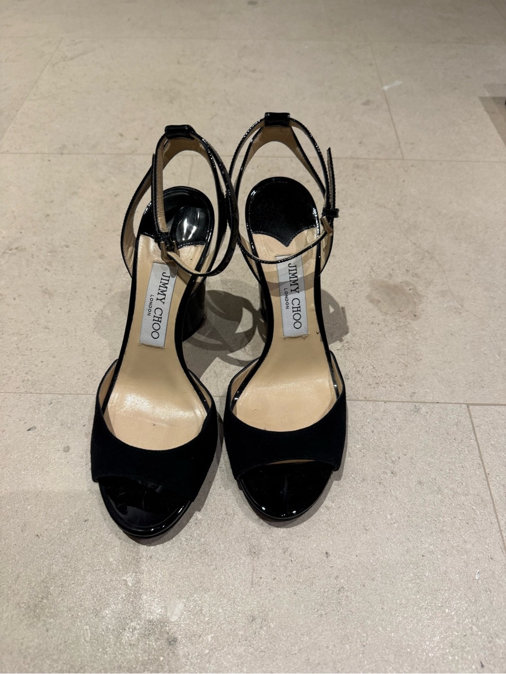 Jimmy Choo Black Open-Toe Ankle-Strap Heels